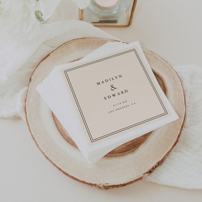 Minimal Modern Beige Bride Groom Names Wedding Napkins (Creator Uploaded)