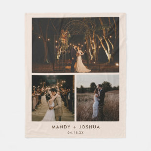Minimal Modern Beige Couple Photo Collage Fleece Blanket