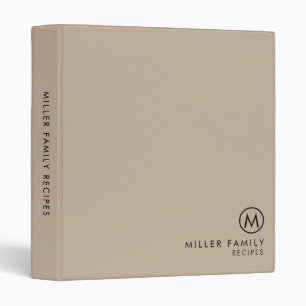 Minimal Modern Beige Family Monogram Recipe 3 Ring Binder