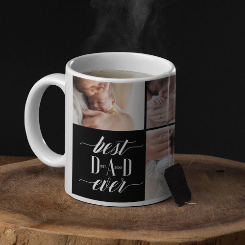 Minimal Modern Best Dad Ever Script Photo Collage Coffee Mug