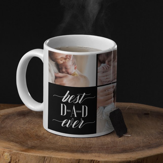 Minimal Modern Best Dad Ever Script Photo Collage Coffee Mug