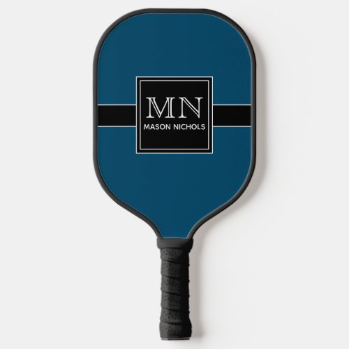 Minimal Modern Black and Teal Monogrammed Pickleball Paddle