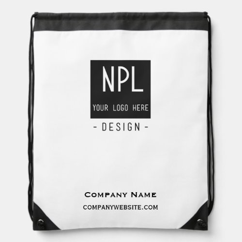 Minimal Modern Black and White Company or Name Drawstring Bag
