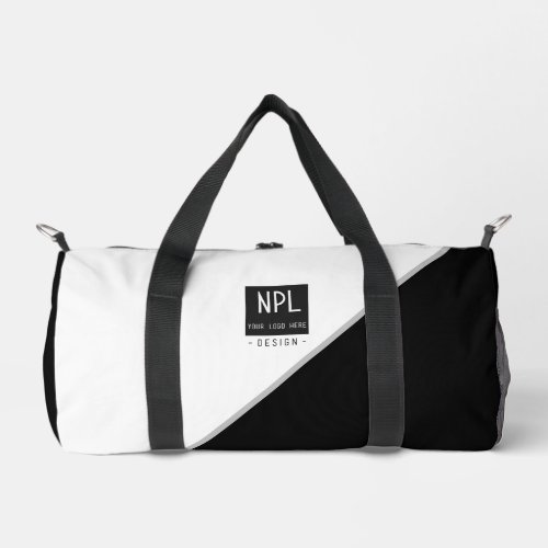 Minimal Modern Black and White Company or Name Duffle Bag