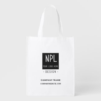 Minimal, Modern Black and White Company or Name Grocery Bag