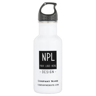 Minimal, Modern Black and White Company or Name  Stainless Steel Water Bottle