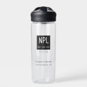 Minimal, Modern Black and White Company or Name  Water Bottle