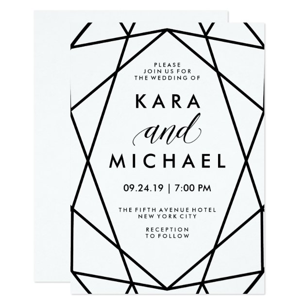 Minimal Modern Black And White Geometric Wedding Invitation
