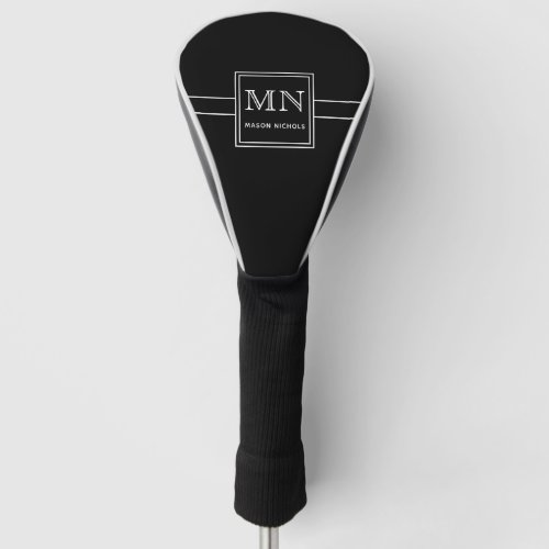 Minimal Modern Black and White Monogrammed  Golf Golf Head Cover