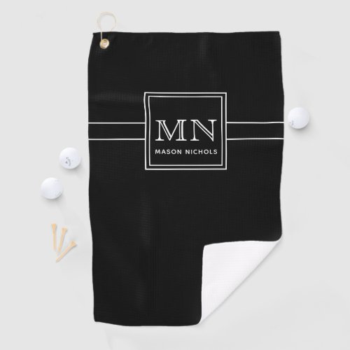 Minimal Modern Black and White Monogrammed Golf Towel