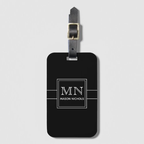 Minimal Modern Black and White Monogrammed Luggage Tag