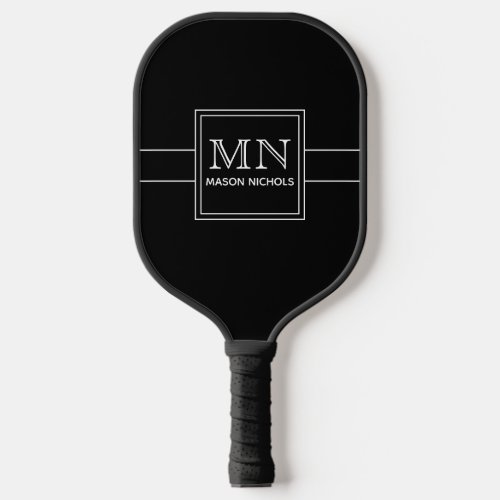 Minimal Modern Black and White Monogrammed Pickleball Paddle