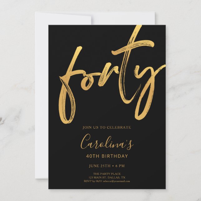 Minimal Modern Black & Gold 40th Birthday Invitation (Front)