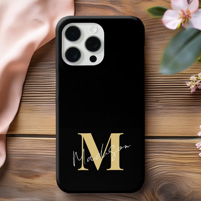 Minimal Modern Black Gold Initial Monogram Case-Mate iPhone Case (Creator Uploaded)