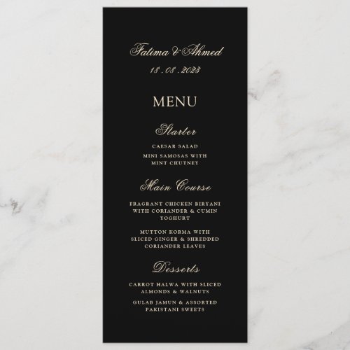 Minimal Modern Black Gold Muslim Wedding Table Menu