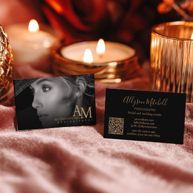 Minimal Modern Black Gold Photo QR Photography Business Card (Minimal Modern Black Gold Photo QR Photography Business Card)