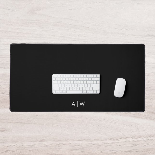 Minimal Modern Black Monogram Initials Office Desk Mat (Creator Uploaded)
