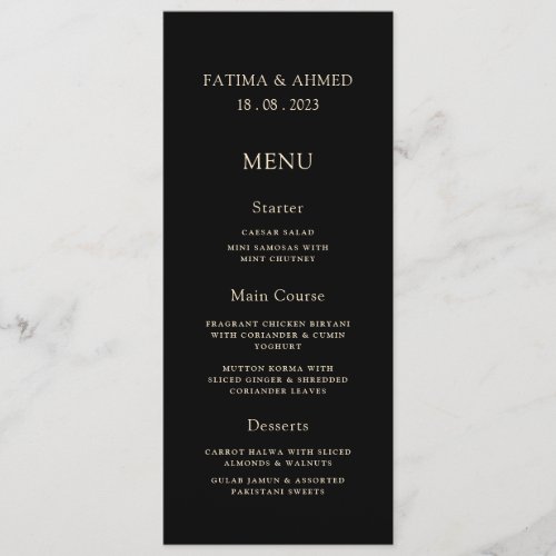 Minimal Modern Black Muslim Wedding Table Dinner Menu