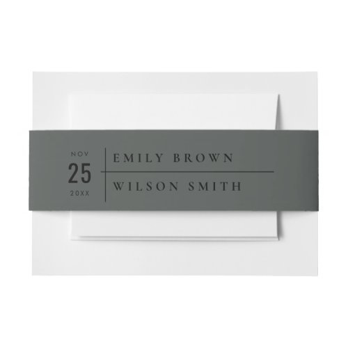 MINIMAL MODERN BLACK ON BLACK TYPOGRAPHY WEDDING INVITATION BELLY BAND