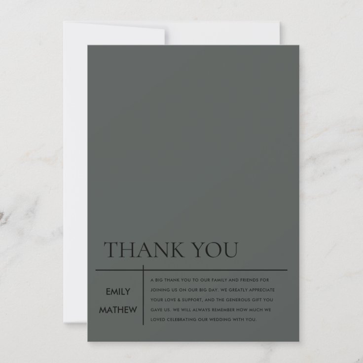 MINIMAL MODERN BLACK ON BLACK TYPOGRAPHY WEDDING THANK YOU CARD | Zazzle