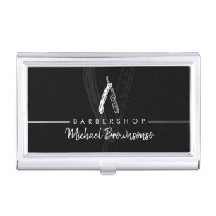 Minimal Modern Black Razor Barber Business Card Case