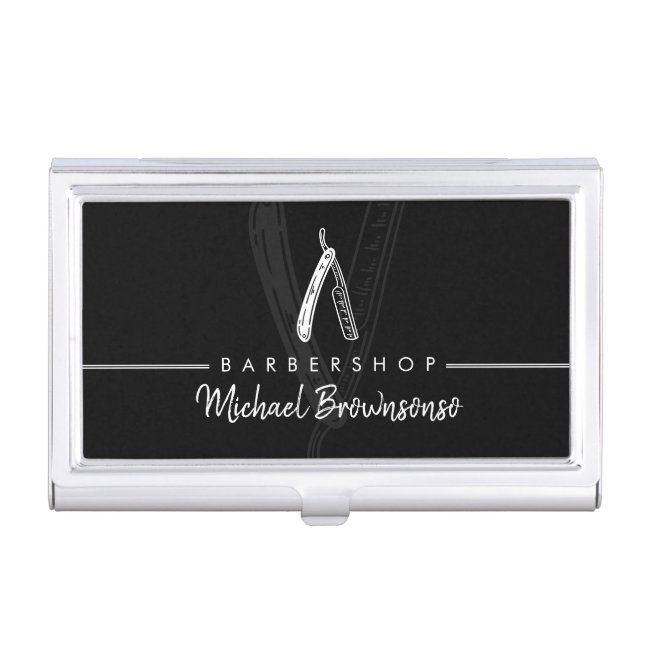 Minimal Modern Black Razor Barber Business Card Case