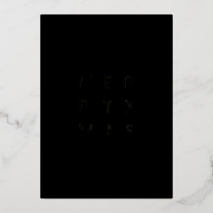 Minimal Modern Black Typography Photo Merry Xmas Foil Holiday Card