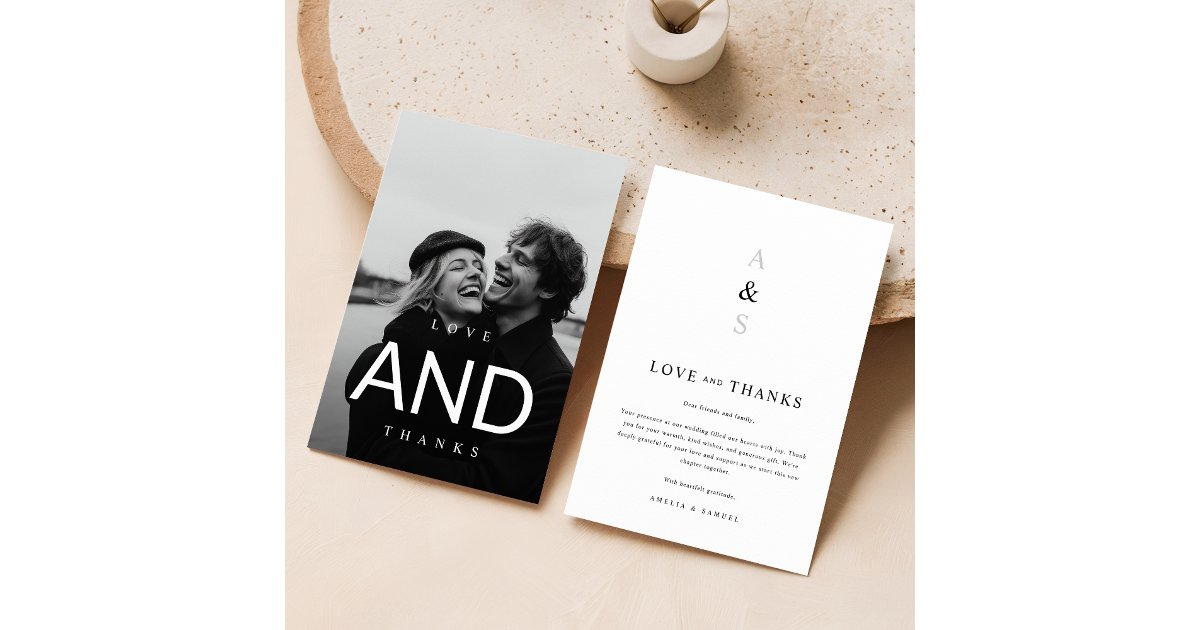 Minimal Modern Black Typography Photo Wedding Thank You Card | Zazzle
