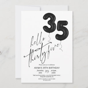 Minimal Modern Black White 35th Birthday Invitation
