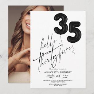 Minimal Modern Black White 35th Birthday Invitation