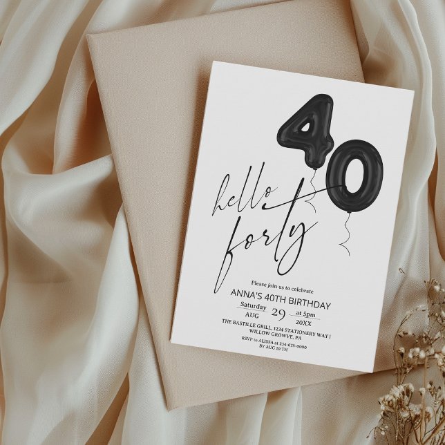 Minimal Modern Black White 40th Birthday Invitation (Creator Uploaded)