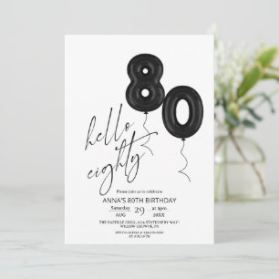 Minimal Modern Black White 80th Birthday Invitation