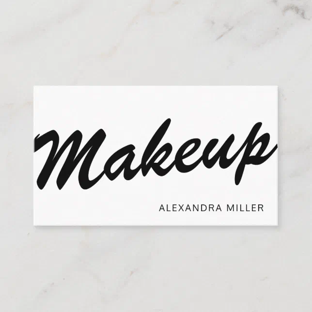 Minimal modern black white bold script makeup business card Zazzle