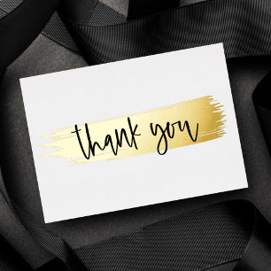Minimal Modern Black White Gold Script Thank You Foil Holiday Card