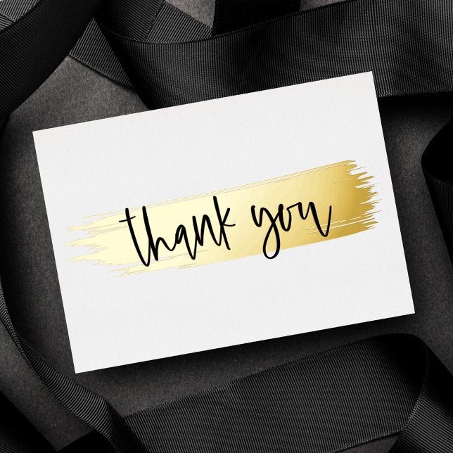   Minimal Modern Black White Gold Script Thank You Foil Holiday Card (Creator Uploaded)