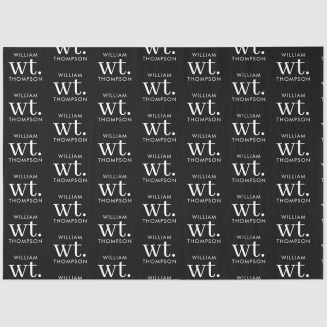 Minimal Modern Black & White Monogrammed Name Tissue Paper (Front)