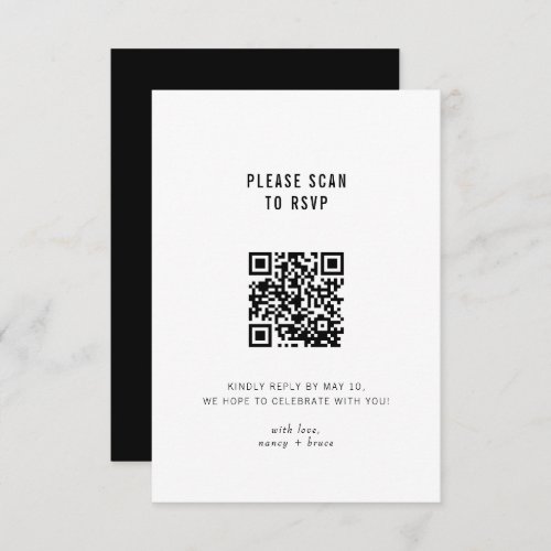 Minimal Modern Black White Online QR Code Wedding RSVP Card