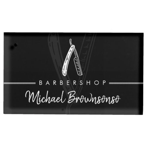 Minimal Modern Black white Razor Barber Place Card Holder