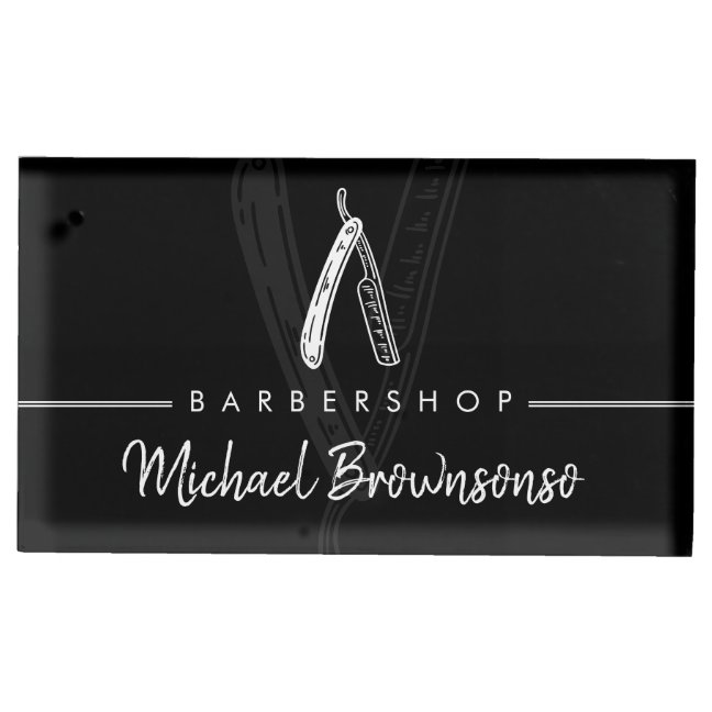 Minimal Modern Black white Razor Barber Place Card Holder