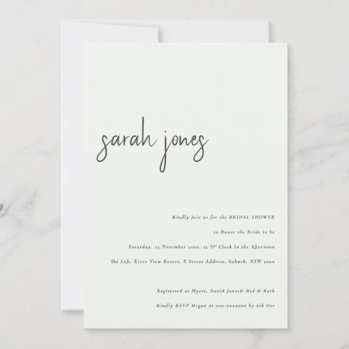 Minimal Modern Black White Script Bridal Shower Invitation