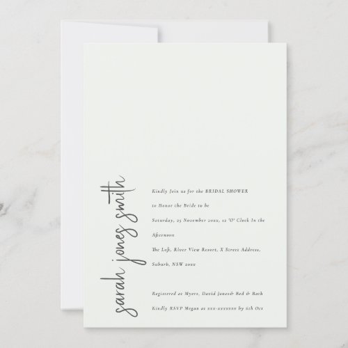 Minimal Modern Black White Script Bridal Shower Invitation