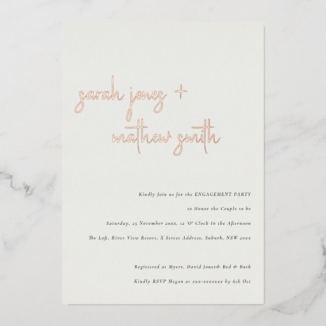 Minimal Modern Black White Script Engagement Foil Invitation (Front)