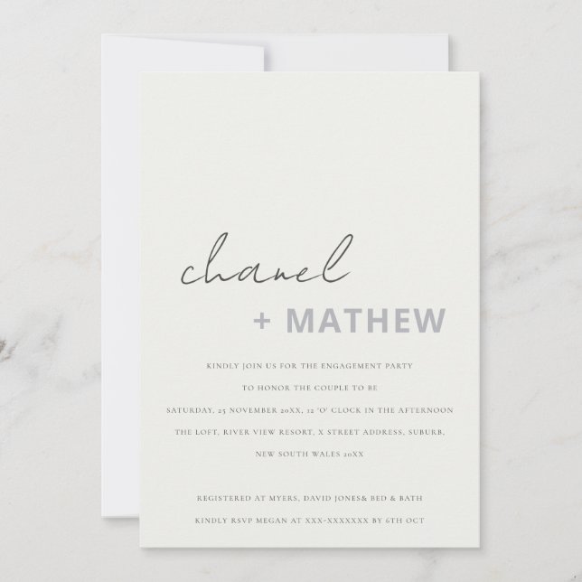 Minimal Modern Black White Script Engagement Invitation (Front)