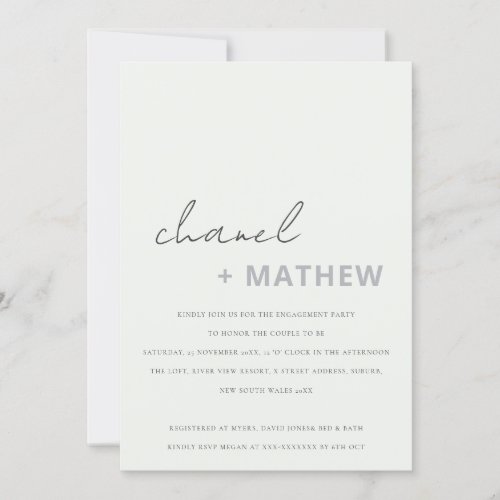 Minimal Modern Black White Script Engagement Invitation