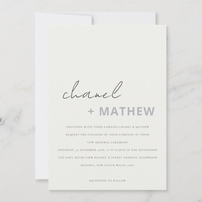 Minimal Modern Black & White Script Vow Renewal  Invitation (Front)
