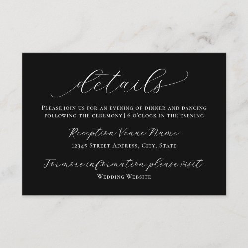 Minimal Modern Black White Script Wedding Details Enclosure Card