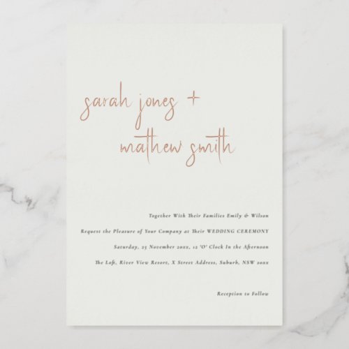 Minimal Modern Black White Simple Script Wedding Foil Invitation