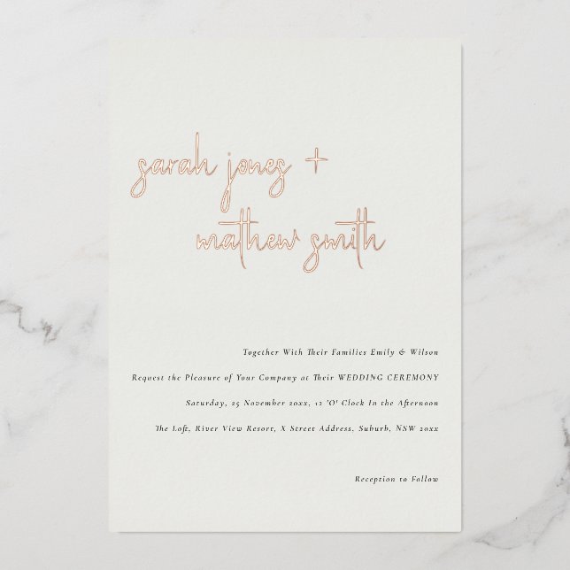 Minimal Modern Black White Simple Script Wedding Foil Invitation (Front)