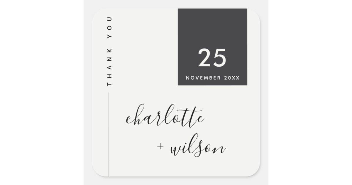 MINIMAL MODERN BLACK & WHITE THANK YOU WEDDING SQUARE STICKER | Zazzle