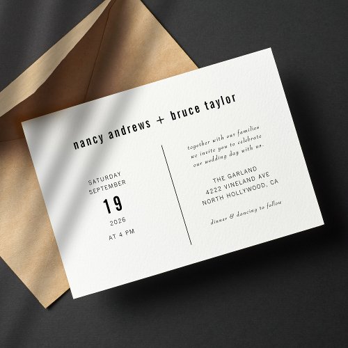 Minimal Modern Black White Typography Wedding Invitation
